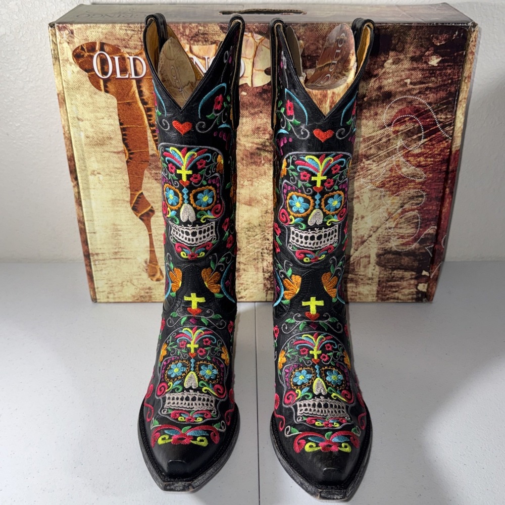 Old Gringo Black Sugar Skull Western Gothic Cowboy Boots 7.5 Dia De Los Muertos